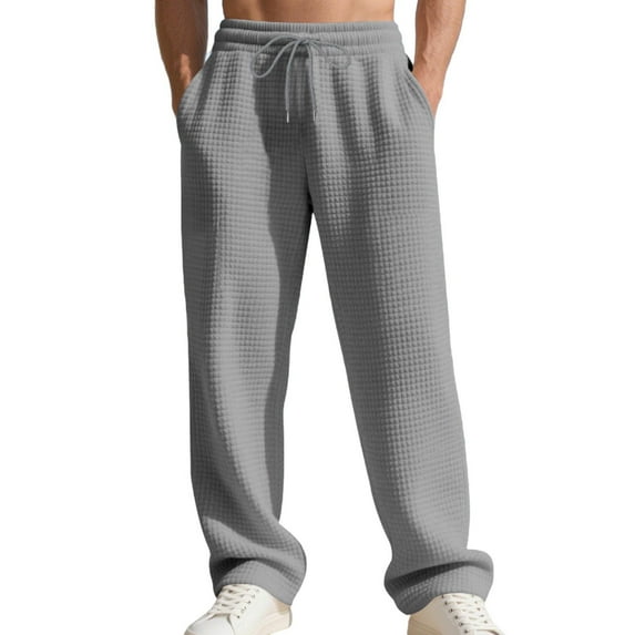 Simua Men's Solid Color Casual Waffle Pants with Elastic Drawstring Waist and Side Pockets - Comfort Fit Straight Leg Trousers for Daily Wear and Outdoor Activities (S-XXXL)