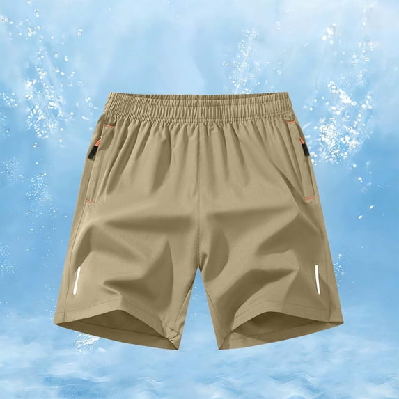 Simua Men's Solid Color Quick Dry Athletic Shorts | Elastic Drawstring Waist Zipper Pockets Polyester Sports Beach Shorts for Spring Summer Wear