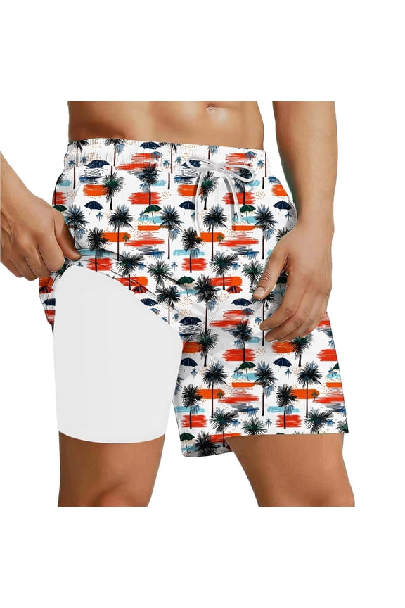 Simua Men's Striped Brushstroke Print Lined Quick Dry Swim Trunks | Elastic Waist Drawstring Pockets Beach Shorts for Spring Summer