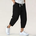thumbnail image 1 of Simua Men's Summer Solid Color Linen-Like Elastic Drawstring Waist 7/8 Pants with Pockets Ankle Zipper Casual Sport Daily Wear, 1 of 9
