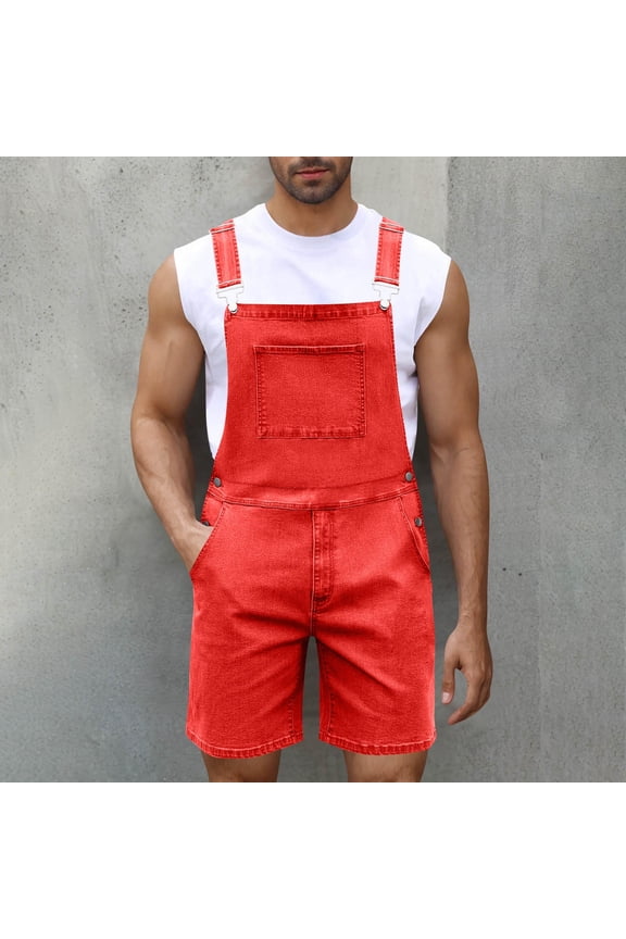 Simua Men's Washed Denim Bib Overall Shorts | Chest Pocket Adjustable Straps Casual Summer Workwear