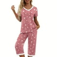 thumbnail image 1 of Simua Pajamas Short Sleeve Summer Sleepwear for Women, Women's Star Print Soft V-neck Tops and Capri Pants Loose Loungwear Pjs Sets, Size M-XXL, 1 of 9