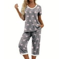 thumbnail image 1 of Simua Pajamas Short Sleeve Summer Sleepwear for Women, Women's Star Print Soft V-neck Tops and Capri Pants Loose Loungwear Pjs Sets, Size M-XXL, 1 of 7