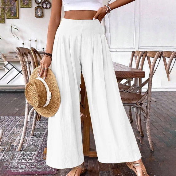 Wensltd Palazzo Pants for Women Dressy High Elastic Waisted Business Casual Wide Leg Trousers