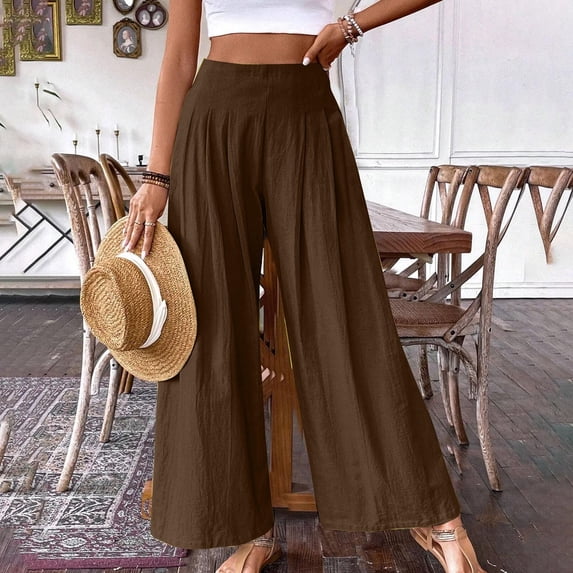 Wensltd Palazzo Pants for Women Dressy High Elastic Waisted Business Casual Wide Leg Trousers