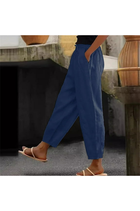 Pants for Women Casual Elastic Waist Wide Leg Pants Cinch Hem Joggers with Pockets Everyday Wear