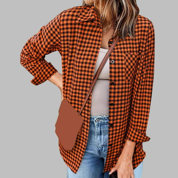 Simua Plaid Shirts for Women Casual Button Down Shirt Roll Up Long Sleeve Checkered Blouse Tops