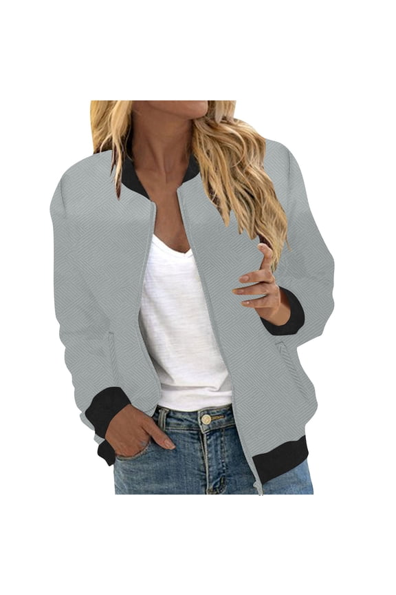Pleated Bomber Jacket for Women Zip Up Varsity Jacket Fall Windbreaker Outerwear with Pockets