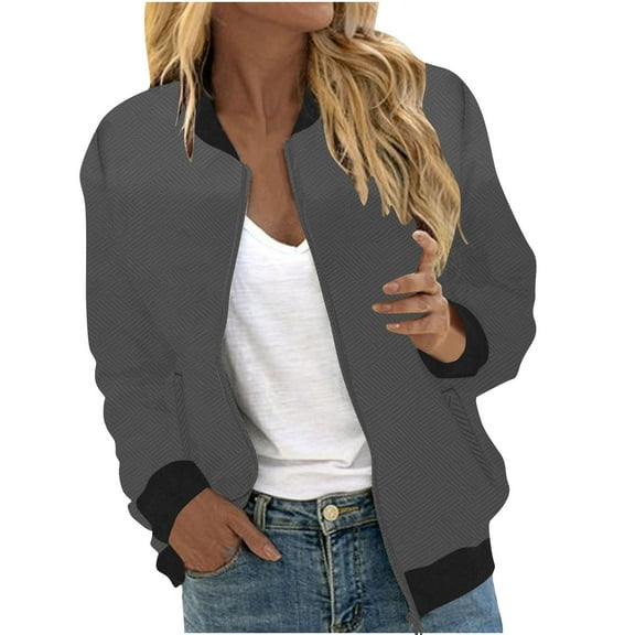 Simua Pleated Bomber Jacket for Women Zip Up Varsity Jacket Fall Windbreaker Outerwear with Pockets