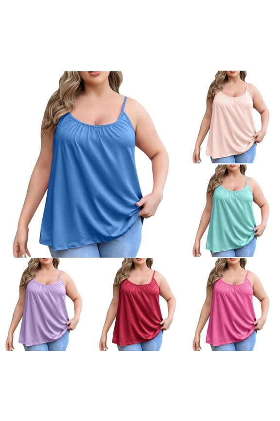 Plus Size Tank Top with Shelf Bra for Women Camisole Tops with Built in Bra Cotton Undershirts