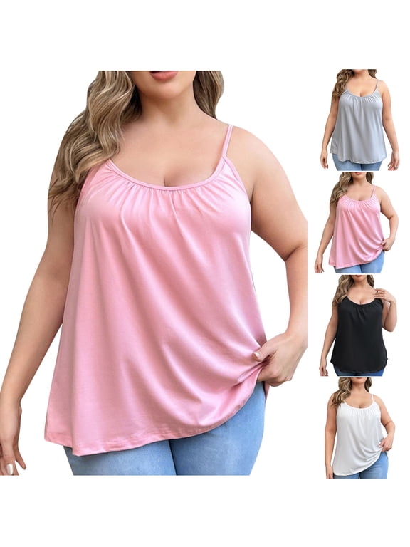 Plus Size Tank Top with Shelf Bra for Women Camisole Tops with Built in Bra Cotton Undershirts