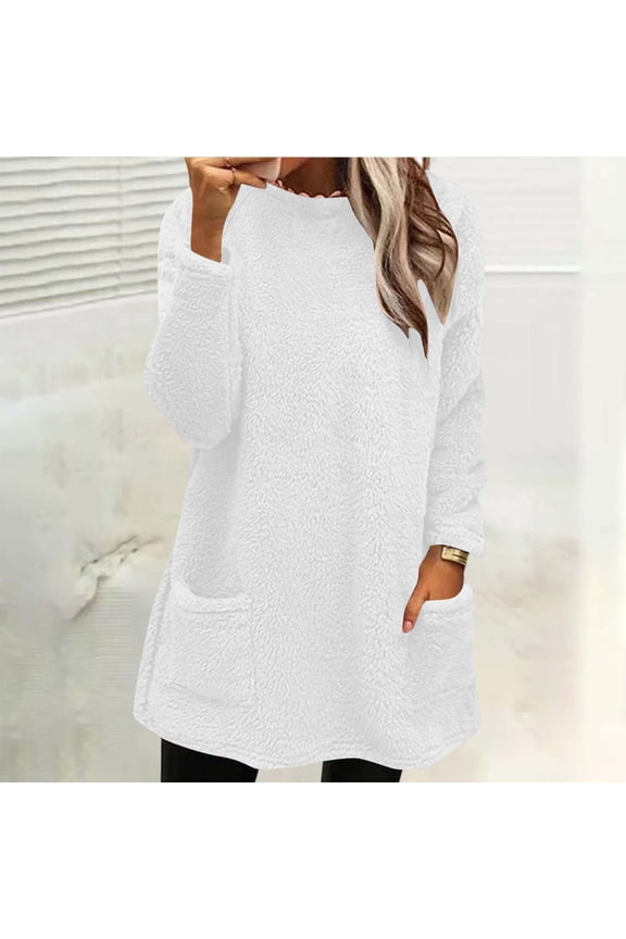 Simua Pullover for Women Fuzzy Fluffy Long Sleeve Blouse Tops Pockets Fashion Winter Warm Sweatshirt