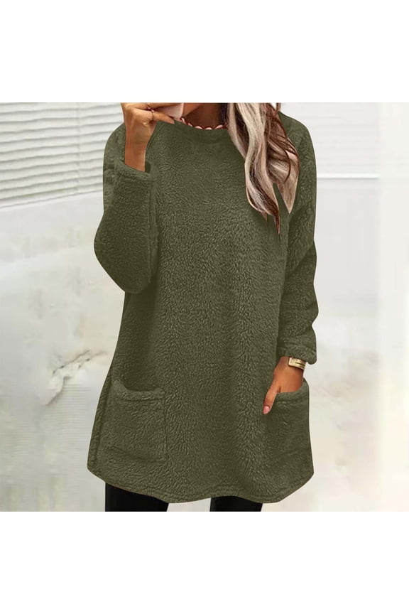 Simua Pullover for Women Fuzzy Fluffy Long Sleeve Blouse Tops Pockets Fashion Winter Warm Sweatshirt