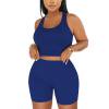 Simua Ribbed Two Piece Outfit Set for Women Solid Color Yoga Workout Tank Tops and Shorts Clothing