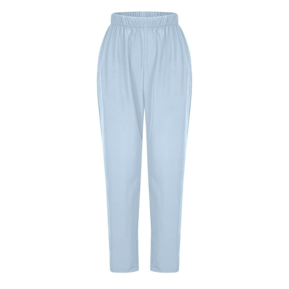 Wensltd Scrub Pants for Women Workwear Originals Pull-On Elastic Waist Women's Solid Straight Leg Nursing Suit Sky Blue,L