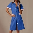 thumbnail image 1 of Simua Scrubs Dress for Women Notch Lapel Button Front Nursing Workwear Casual Housekeeping Mini Dresses with Pockets, 1 of 6