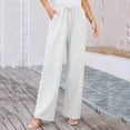 thumbnail image 1 of Simua Straight Leg Cotton Linen Pants for Women Summer Casual Loose Drawstring High Waist Trousers with Pockets, 1 of 9