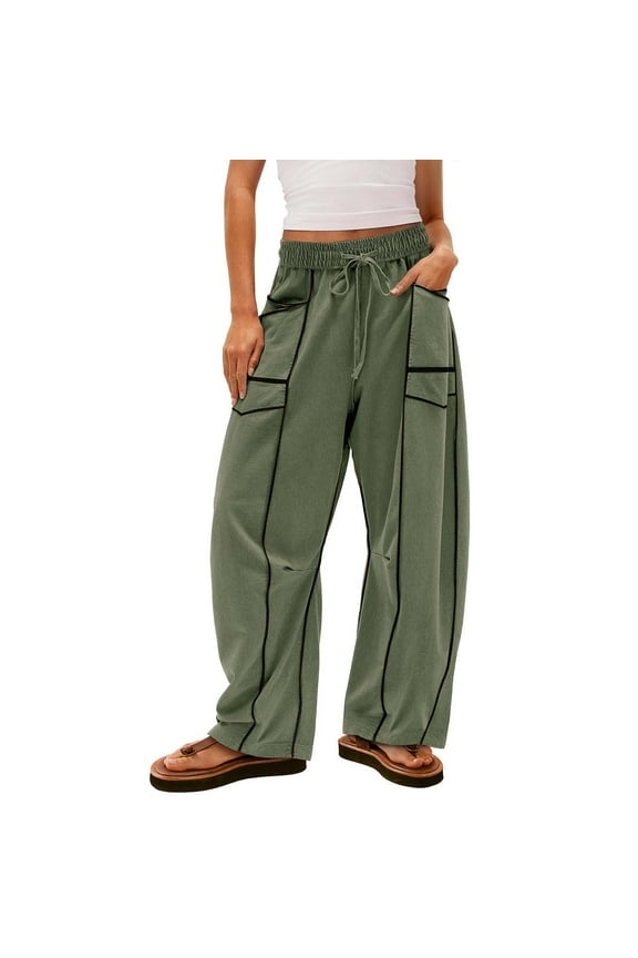 Simua Summer Casual Wide Leg Pants for Women Drawstring Baggy Barrel Sweatpants High Waist Lounge Trousers with Pockets
