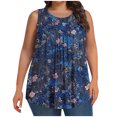 thumbnail image 1 of Simua Summer Plus Size Tank Top for Women, Ladies Floral Printed Pleated Round Neck Sleeveless Blouse Loose Flowy T-shirts, Size L-5XL, 1 of 6