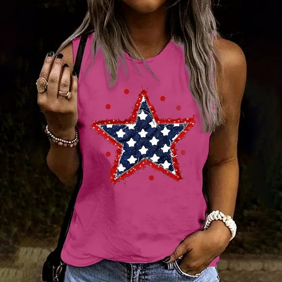 Simua Summer Print Tank Top for Women Round Neck Sleeveless T Shirt Tunic Casual Loose Fit Blouses, L