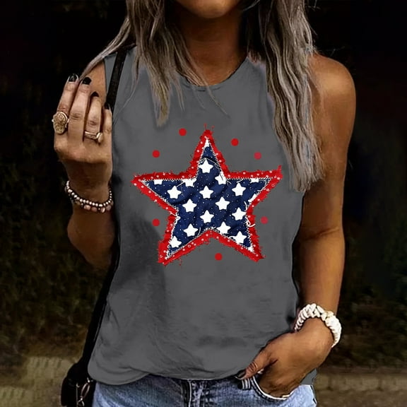 Simua Summer Print Tank Top for Women Round Neck Sleeveless T Shirt Tunic Casual Loose Fit Blouses, M