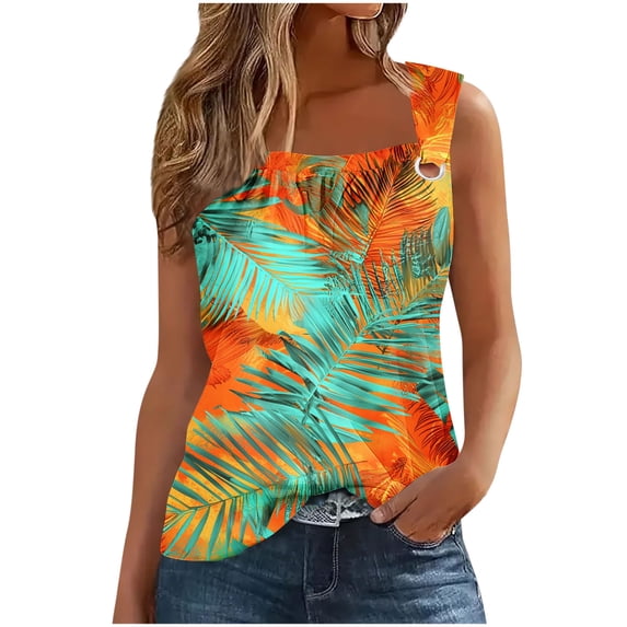 Simua Summer Tank Top for Women, Ladies Floral Printed Spaghetti Strap Trendy Sleeveless Loose T-shirts, Size S-2XL