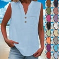 thumbnail image 1 of Simua Tank Tops for Women Fashion Solid Color Button Shirt Sleeveless V-Neck Loose Blouse with Chest Pocket, 1 of 10