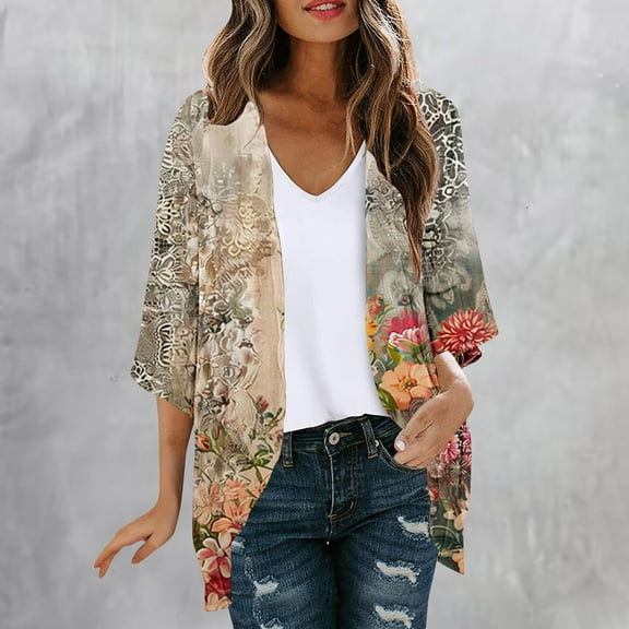 Simua Women Cardigans Casual Spring Summer Tops Cover up Open Front Floral Print Blouse Tops Daily Wear