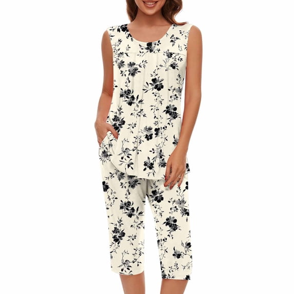 Simua Two Piece Set for Women Summer Tank Tops and Knee Length Shorts Outfits Vacation Trendy Print Lounge Sets