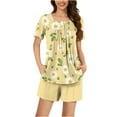 thumbnail image 1 of Simua Two Piece Summer Cooling Pajamas for Women, Women's Cute Printed Button Round Neck Short Sleeve Shirts with Shorts Loose Nightwear Pjs Set, Size S-XXXL, 1 of 6