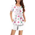 thumbnail image 1 of Simua Two Piece Summer Cooling Pajamas for Women, Women's Cute Printed Button Round Neck Short Sleeve Shirts with Shorts Loose Nightwear Pjs Set, Size S-XXXL, 1 of 6