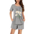 thumbnail image 1 of Simua Two Piece Summer Pajamas for Women, Women's Graphic Printed Tops Button Round Neck Short Sleeve with Shorts Loungewear Pjs Sets, Size S-XXXL, 1 of 6