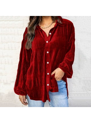Red velvet shirt womens on sale