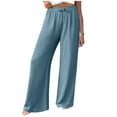 thumbnail image 1 of Simua Wide Leg Baggy Pants for Women Solid Color Faux Linen Elastic Waist Casual Loose Trousers, 1 of 9