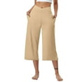 thumbnail image 1 of Simua Wide Leg Capri Pants for Women Solid Elastic Waist Casual Stretchy Cropped Pants with Pcokets, 1 of 7