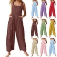 thumbnail image 1 of Simua Women Baggy Sleeveless Slip Cotton Linen Jumpsuit Loose Long Romper Harem Pants Overalls Dungaree Outfit Pocket, 1 of 7
