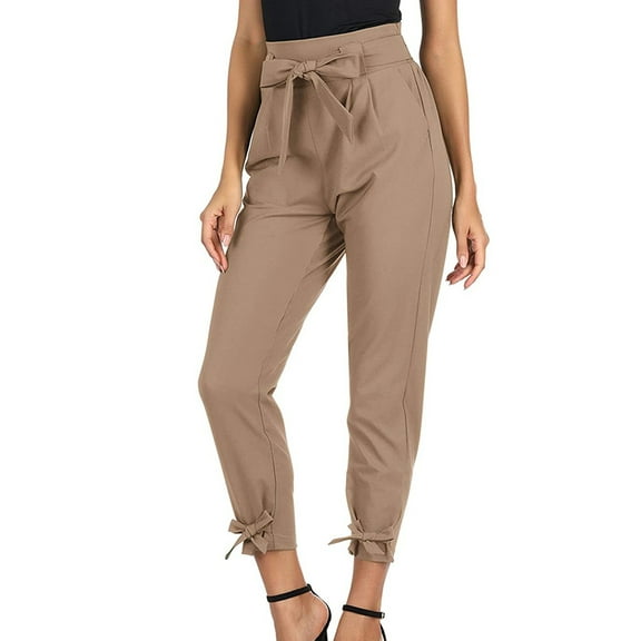 Simua Women Elastic High Waist Bandage Pants Drawstring Slim Fit Casual Trousers with Pockets