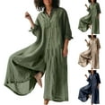 thumbnail image 1 of Simua Women Linen Button Down Long Sleeve Wide Leg Jumpsuit Beach Palazzo Pants One Piece Jumpsuit, 1 of 7