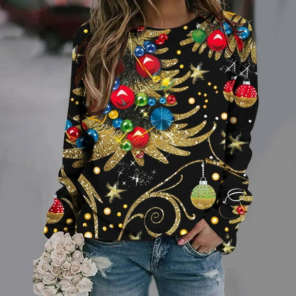 Simua Women Merry Christmas Sweatshirts Long Sleeve Crewneck Pullover Holiday Bright Tree Graphic Tops Shirts