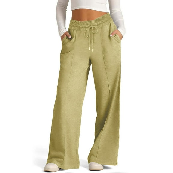 Wensltd Women Pants Casual Drawstring Wide Leg Lounge Pants Elastic Waist