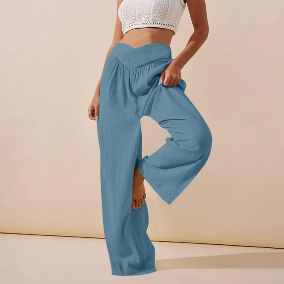 Wensltd Women Sweat Pants Casual Solid Color Wide Leg Lounge Pants