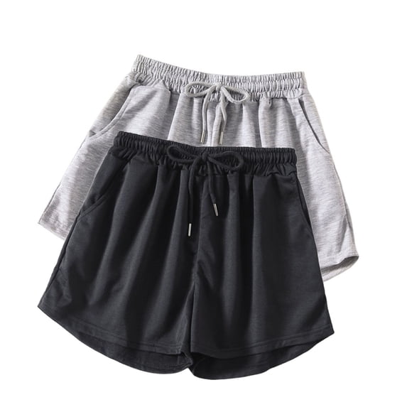 Simua Women's 2 Pack Solid High Waist Wide Leg Shorts | Drawstring Elastic Waist Casual Shorts for Running Fitness Beach & Daily Wear
