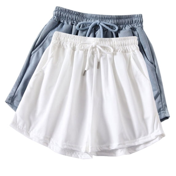 Simua Women's 2 Pack Solid High Waist Wide Leg Shorts | Drawstring Elastic Waist Casual Shorts for Running Fitness Beach & Daily Wear