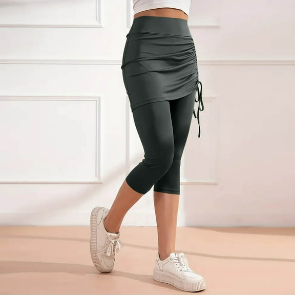 Simua Women's 2 in 1 High Waisted Drawstring Side Ruched Skirted Leggings Slim Fit Workout Yoga Pants