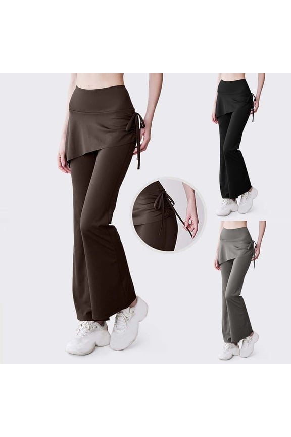 Women's 2 in 1 Leggings Stretch Bell Bottom Flare Palazzo Pants Solid Color Runing Yoga Pants