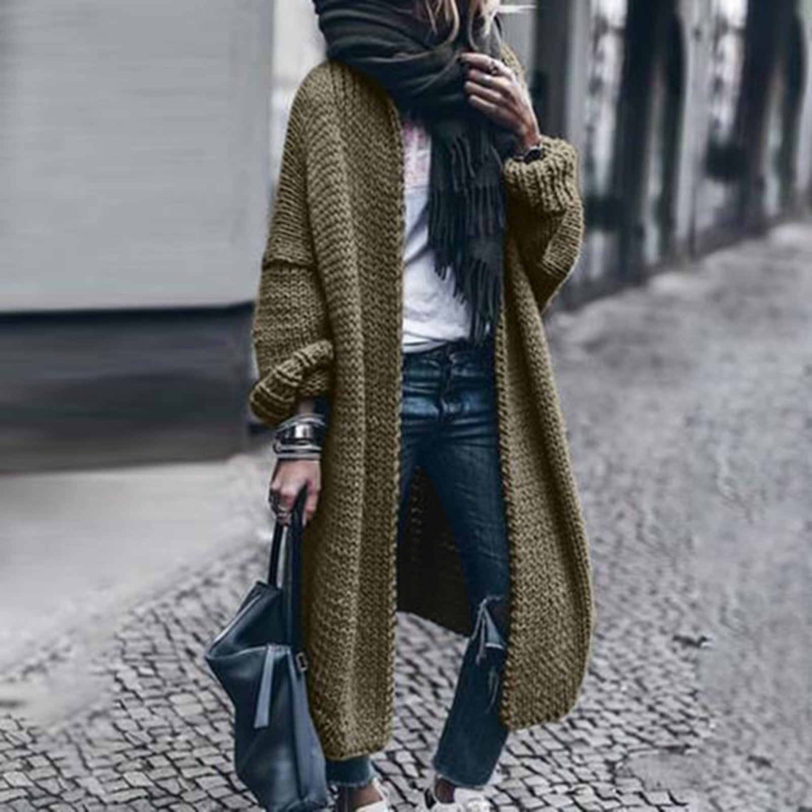 Elegant Solid Oversized Sweaters for Women Baggy Long Sleeve Long Cardigan for Women Knitted Open Front Cardigans Walmart