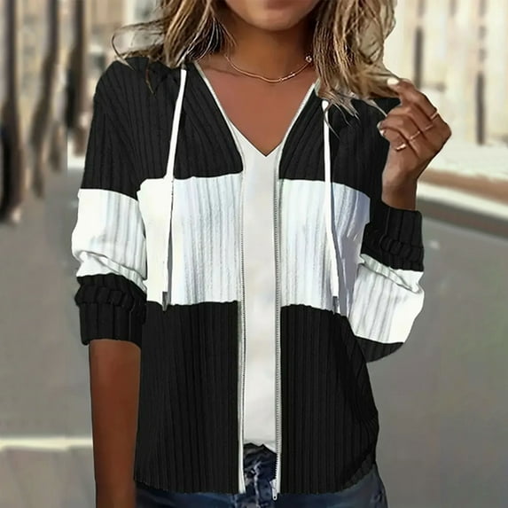 Simua Women's 2024 Fall Striped Color Block Hoodies Fashion V Neck Knit Sweater Pullovers