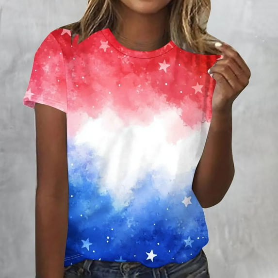 Wensltd Women's American Flag Shirts - Women 4th of July Tee Independence Day Casual Patriotic Short Sleeve Clothes Tops