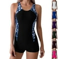 thumbnail image 1 of Simua Women's Athletic Boyshorts One Piece Bathing Suit Training Splicing Swimsuits Modest Sporty Swimwear for Beach Pool Party, 1 of 7