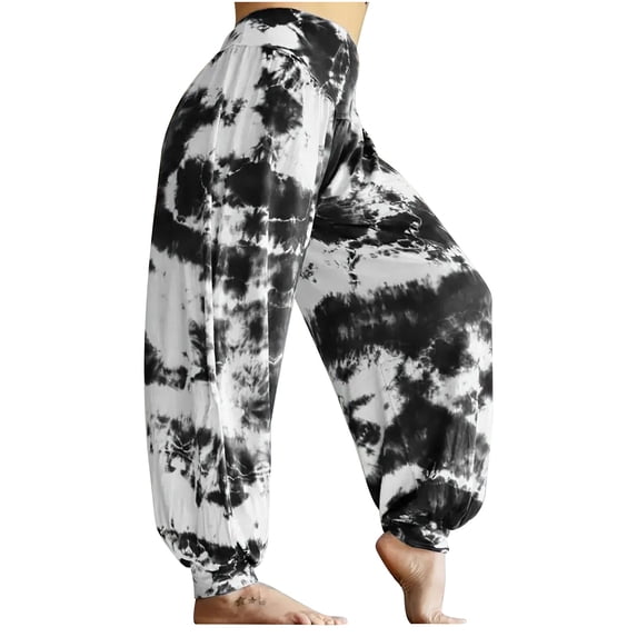 Simua Women's Baggy Pants Casual Elastic Waist Lantern Slacks Loose Fit Tie-dye Printed Harem Trousers